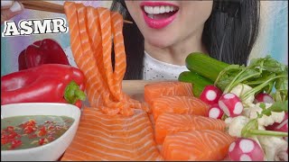 ASMR SALMON SASHIMI + SEAFOOD SAUCE + FRESH VEGGIES (EATING SOUNDS) NO TALKING | SAS-ASMR