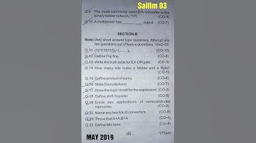 DIGITAL ELECTRONICS, MAY - 2019, QUESTION PAPER
