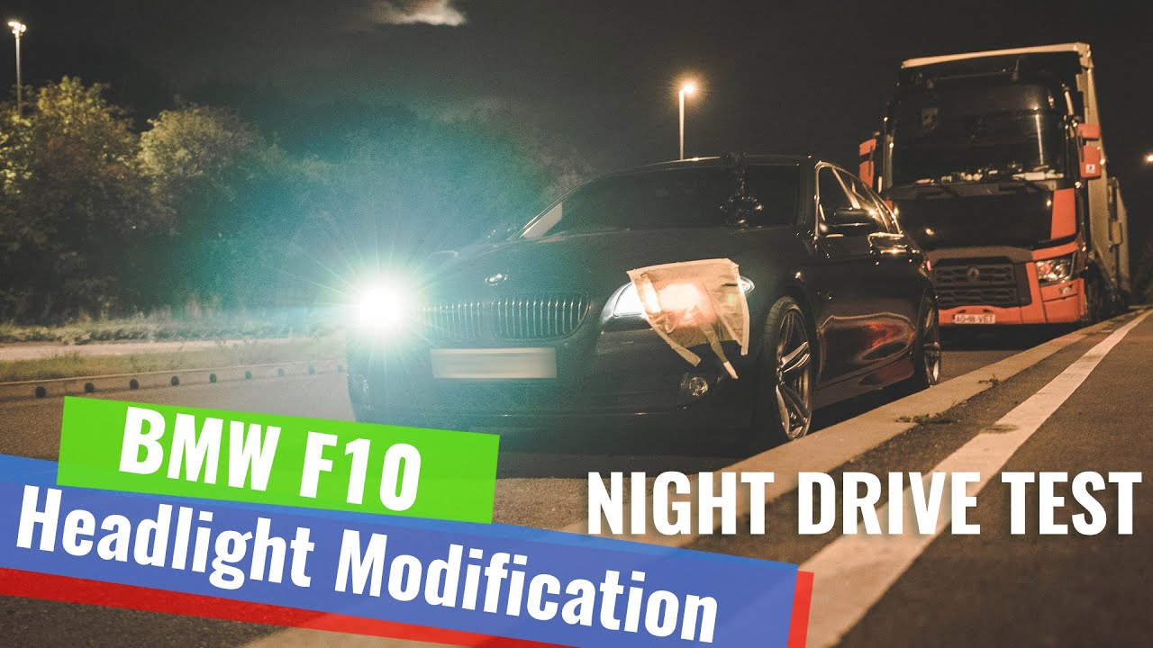 BMW F10 Headlight LED Modification - Night Drive Test - YouTube