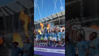 Manchester City Lifting The Epl 202324 Season Trophy