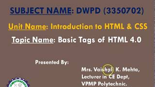 Basic Tags of HTML | DWPD | 3350702 | Mrs. Vaishali Mehta screenshot 5
