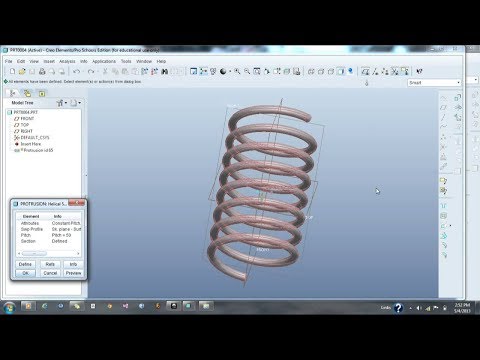 Pro E Wildfire 5.0 Tutorial 5 Helical Sweep Create spring turn of any shape