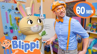 BLIPPI Teaches How To Draw A Bunny | How to Draw Animals for Kids | Moonbug Art for Kids Drawing 🖌️