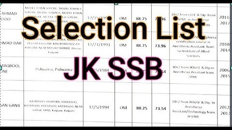 JK SSB Selection List