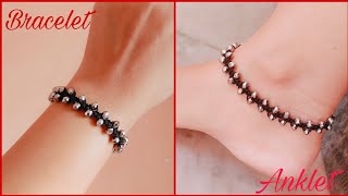 Black Thread Anklet & Bracelet Ideas With Crystal Beads (2 In 1) How To Make Anklet & Bracelet ?