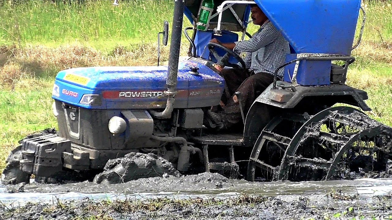 పవర్‌ట్రాక్ ట్రాక్టర్ పవర్ 🔥🔥| Powertrac Euro 45 Plus 4wd Amazing Performance in Mud | Telugu | BNR