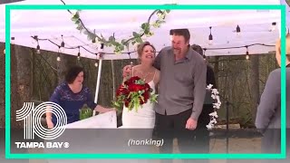 Couple has drive-in wedding during the coronavirus pandemic