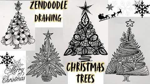 4 Easy Beautiful ZenDoodle Christmas Trees Drawing for beginners #drawing #chirstmastree #zendoodle