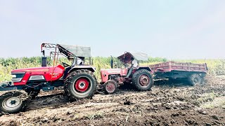 Mahindra 585 Di Stuck in Mud with Trolley Arjun Ultra 605 Pulling Out #JCBvideos #tractor #bulldozer