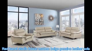 Global United 2 pc Red barrel studio trower modern style beige genuine leather sofa and love seat