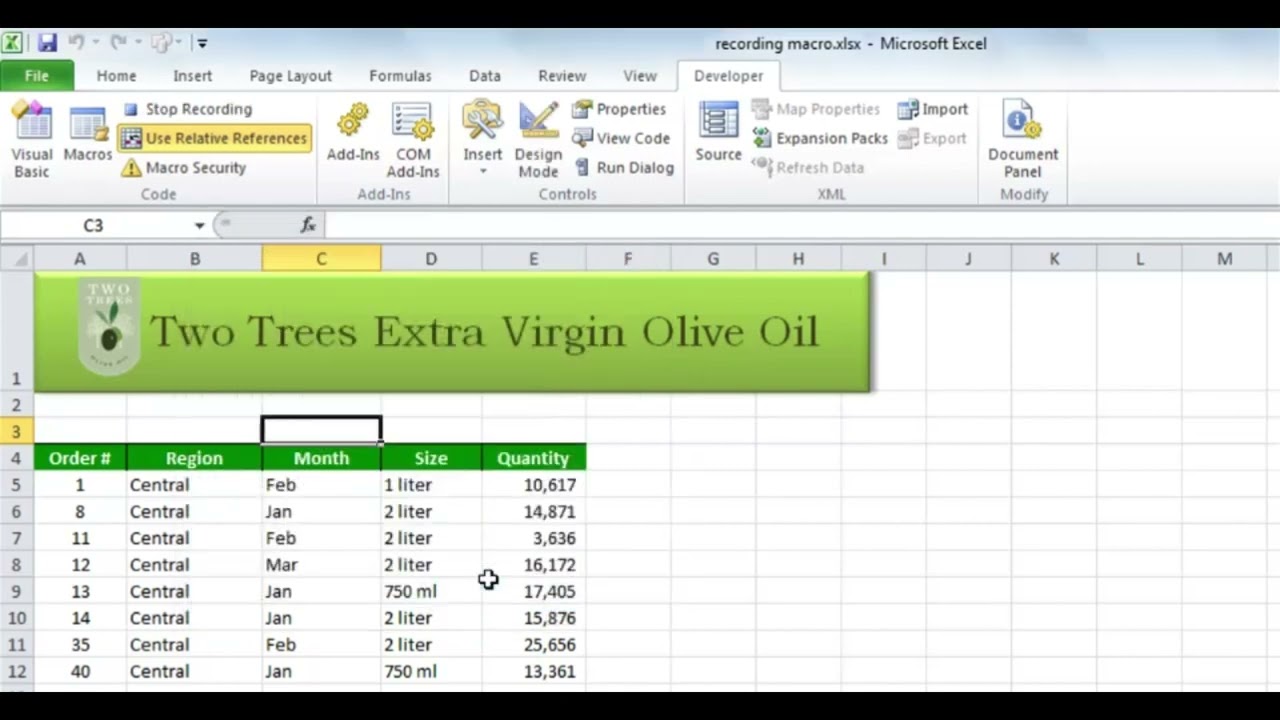 Recording and using a simple macro in Excel