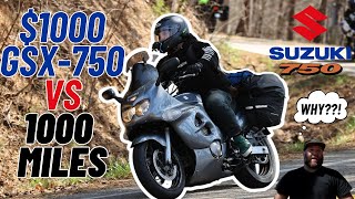 BROKEN $1000 Suzuki GSX-750 VS 1000 miles (feat: tail of the dragon and stealth camping)