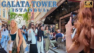 Istanbul Turkey 2024 Galata Tower Tourist Area Walking Tour 4K