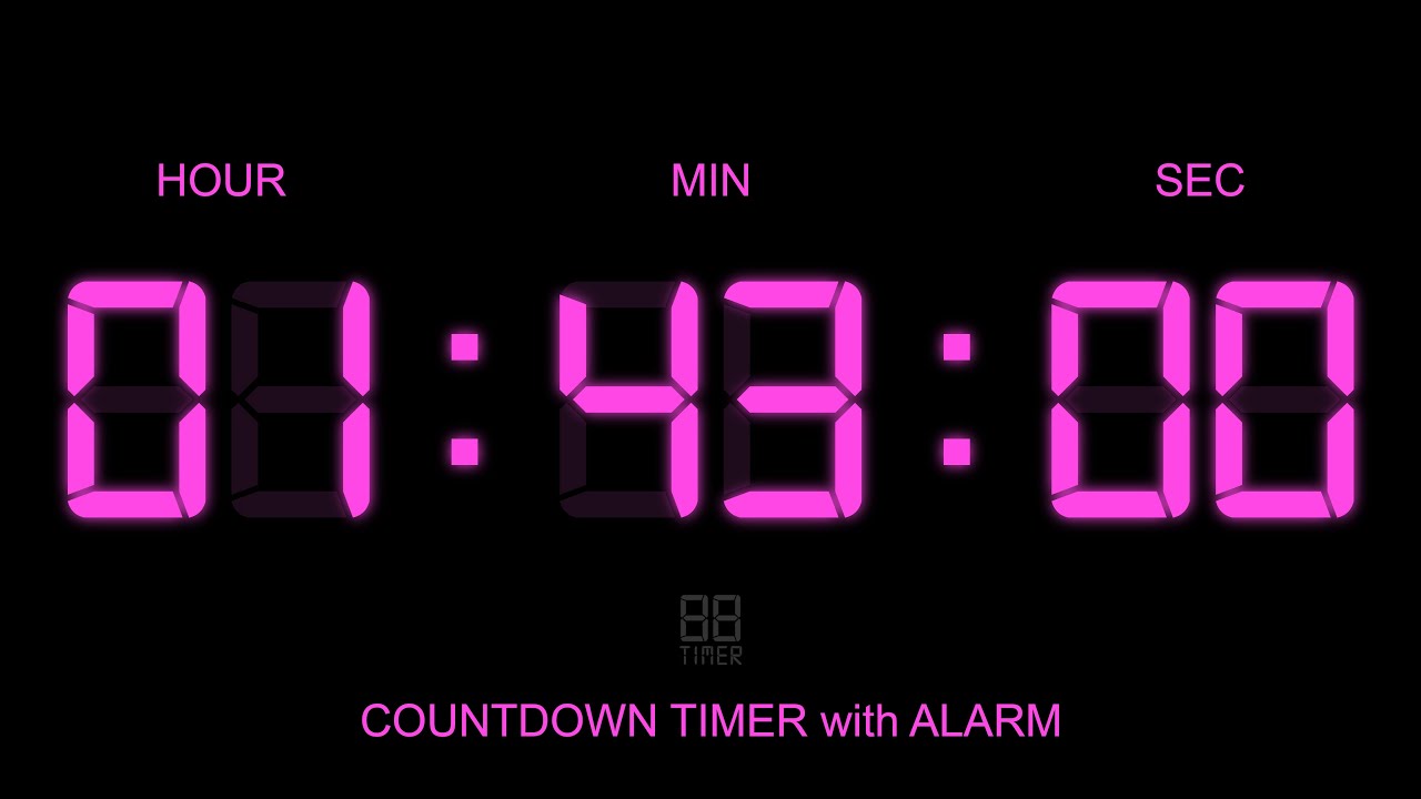 1 Hour 43 Minute Countdown Timer with Alarm Start and Finish time , glowing Digital Clock Timer Free