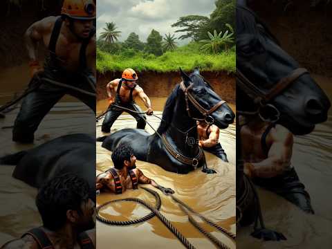 Black horse need help farmers rescue horse from well🙏 #humanity #animals #horse