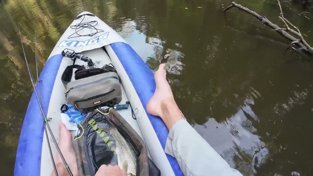 Topwater bass in inflatable kayak 