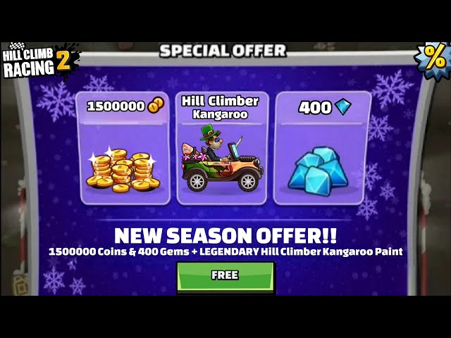 FREE!! Coins & Gems + Legendary Hill Climber Kangaroo Paint - Hill Climb  Racing 2 