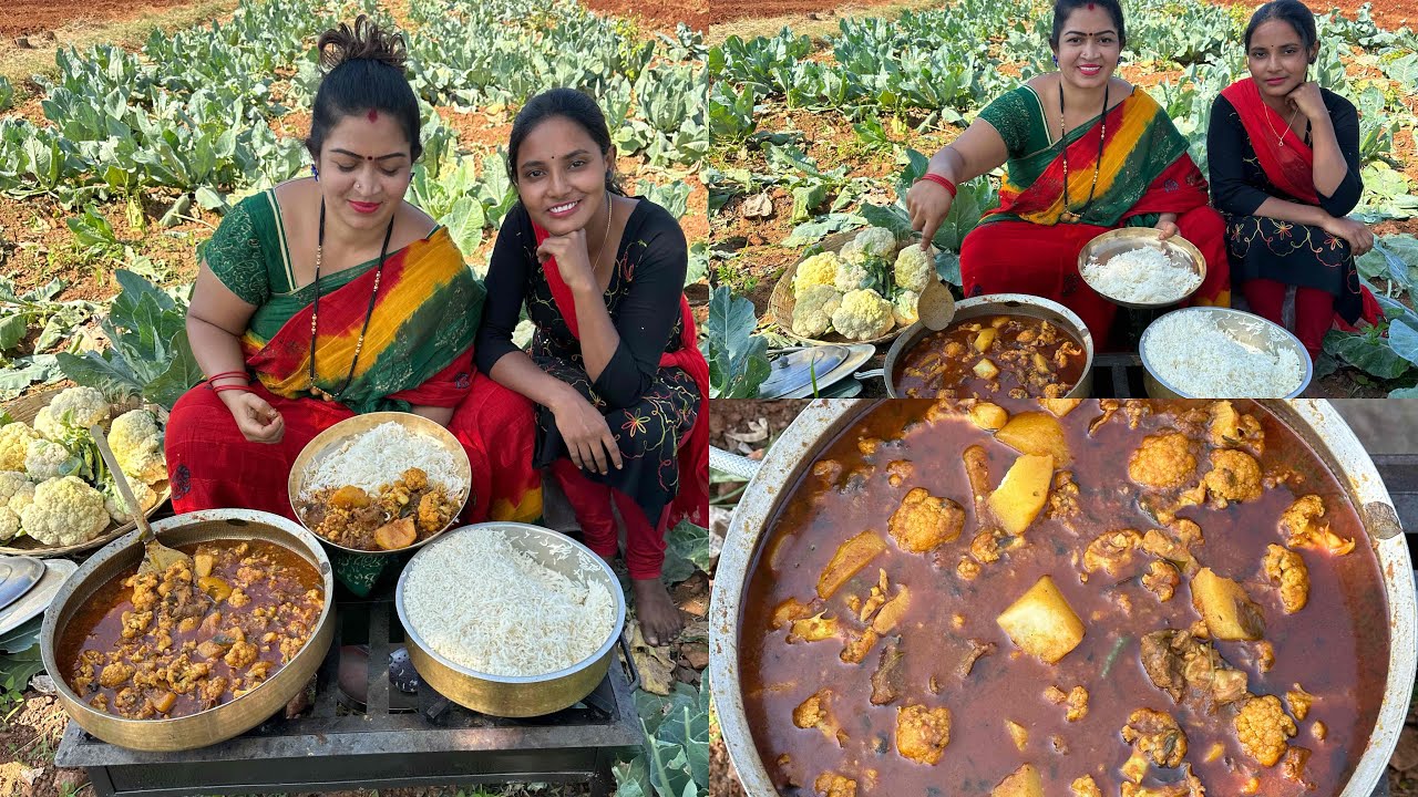 కాలీఫ్లవర్ తోటలో మటన్ ఆలూ & కాలీఫ్లవర్ కూర || Cherry Sathakshi