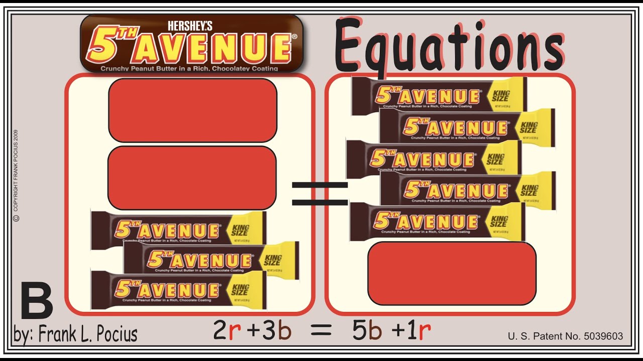B_vis FIFTH AVENUE 2r+3b=5b+1r _VISUALLY SATISFYING EQUATIONS _ Solving Basic Equations