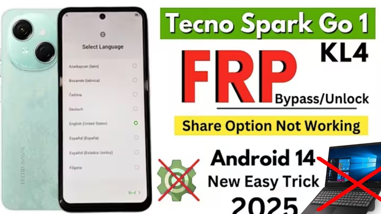 Tecno spark go 1 ( KL4 ) frp Bypass Android 14 without pc l 101% working 2025 trick 