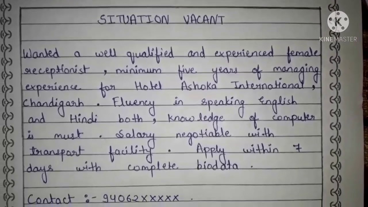 Write a Advertisement in local newspaper for requires of a female receptionist