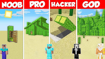 CACTUS BLOCK BASE HOUSE BUILD CHALLENGE - Minecraft Battle: NOOB vs PRO vs HACKER vs GOD / Animation