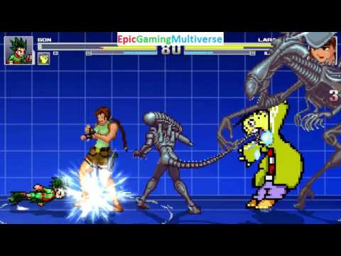 The Alien Queen And Lara Croft VS Gon Freecss And Ed In A MUGEN Match / Battle / Fight