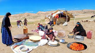 IRAN Village Cooking: Relaxing Video about Lor family Rural Dish: Bread, Pasta & Spicy Bandari ▪ 4k