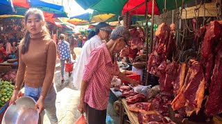 Cambodian street food  Walking tour wet market, fresh beef, pork, fish vegetables & more