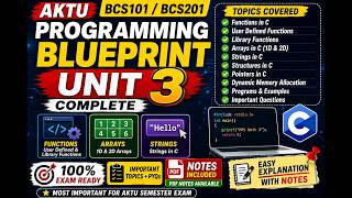 Unit 3 Complete BCS101/201🔥 | Functions, Arrays, Strings & Pointers | AKTU PPS