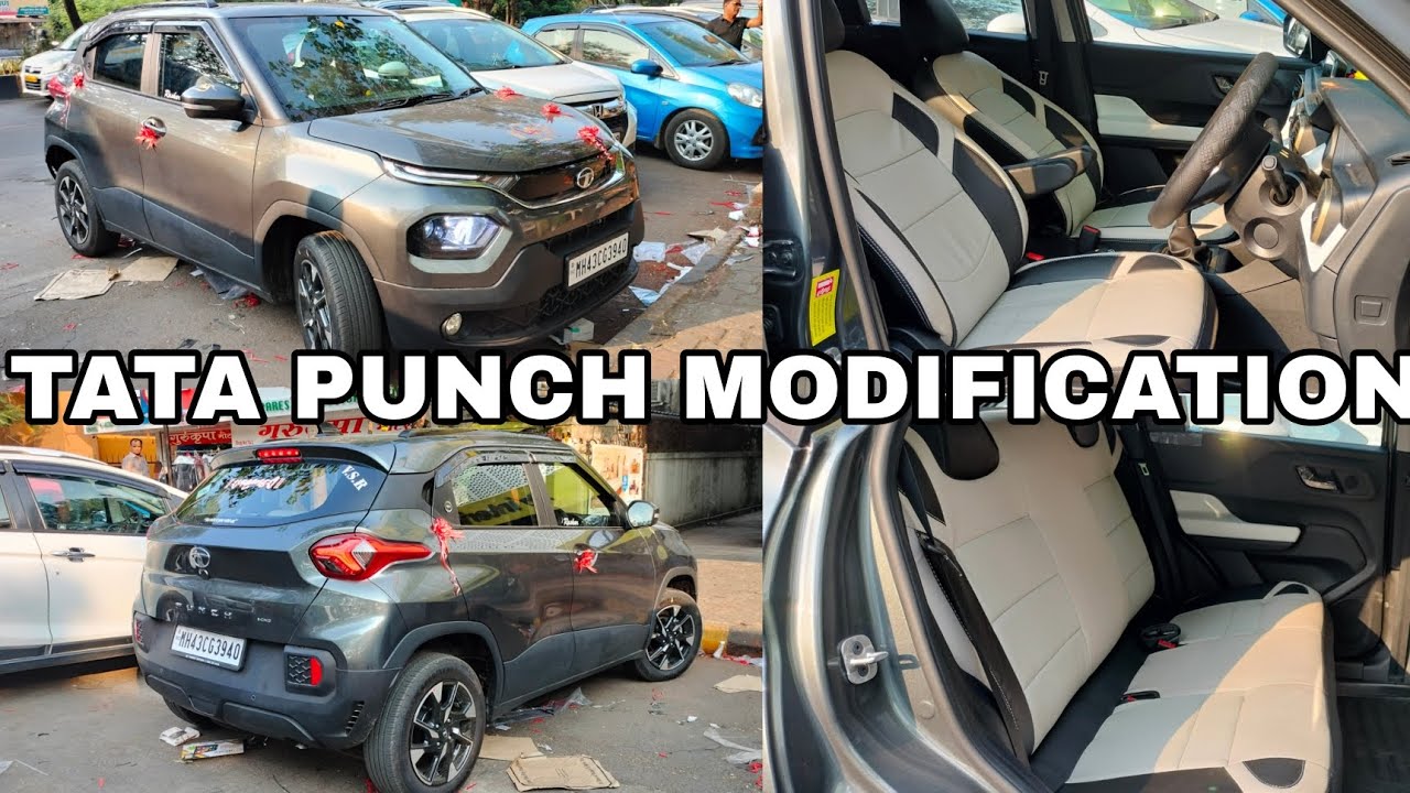 TATA PUNCH MODIFICATION SEAT COVER STEERING COVER LED LIGHTS DOOR VISOR