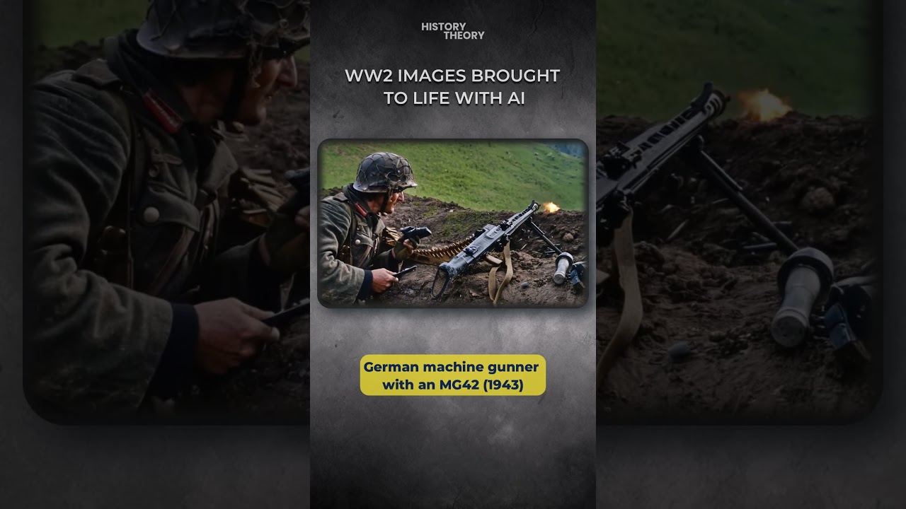 WW2 Historic Image Colorized: German officer With MG42