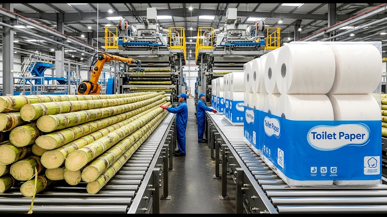 Never Seen Before: Satisfying Toilet Paper Manufacturing | Sugarcane to Paper Rolls