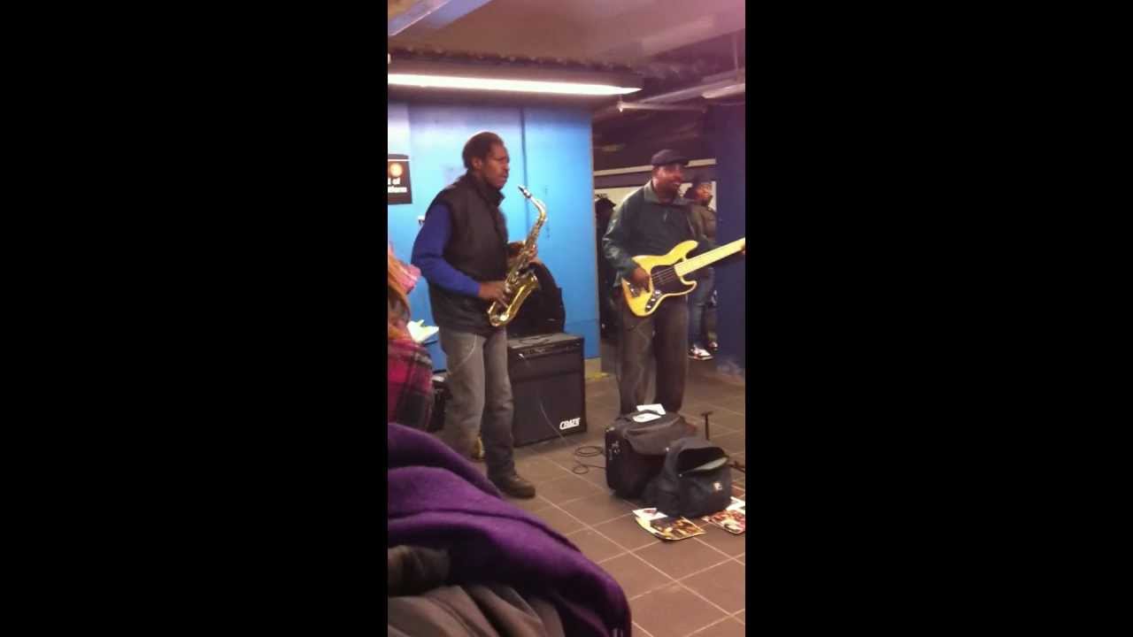 sax, bass, and drum machine. music in NYC subway YouTube