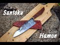 Construção artesanal da faca de cozinha Santoku com efeito Hamon