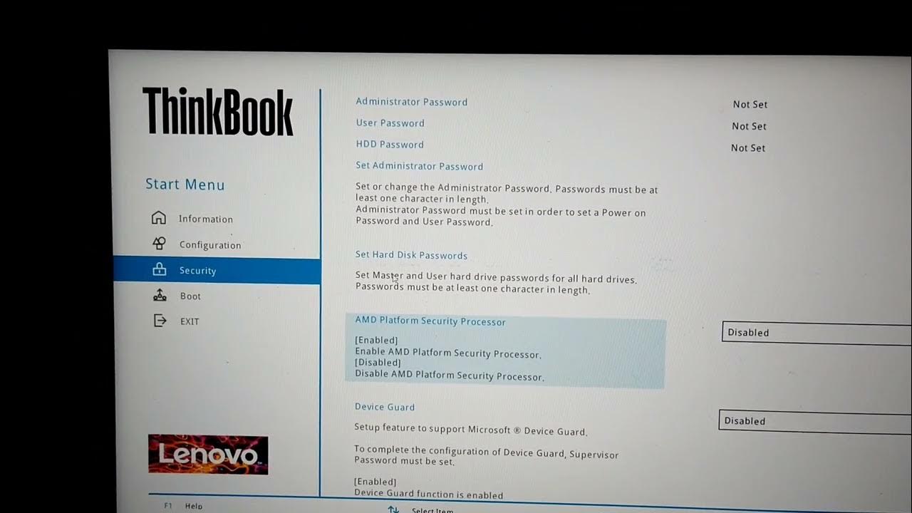 Disabling AMD PSP? Thinkbook BIOS / Start Menu YouTube