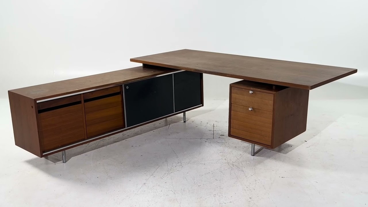 George Nelson for Herman Miller 9000 Series Mid Century Walnut Desk and Return