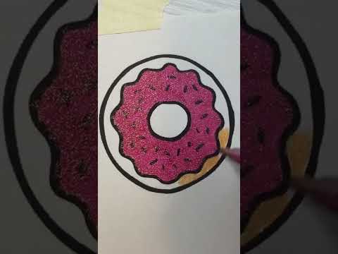 Color With Me! Satisfying Sticker Coloring W Glitter Gel Pens. Cute Strawberry Frosted Donut