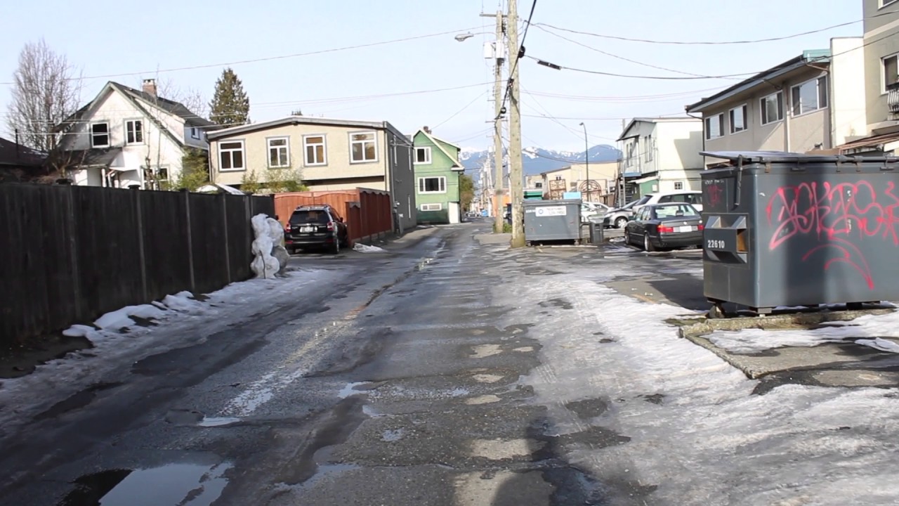 Back Alley in Vancouver BC Canada January Cold Weather & Snowy Icy