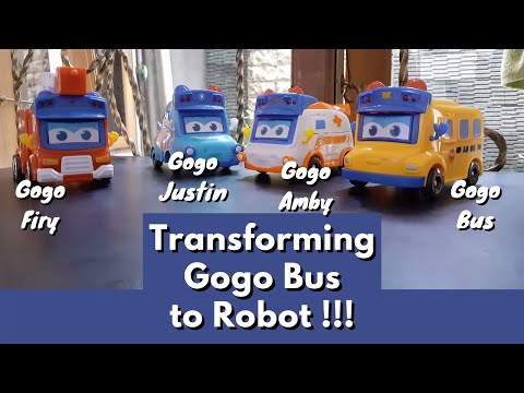 Transforming Gogo Bus to Robot | Justin Firy Amby | Cartoon Car Toys for Kids