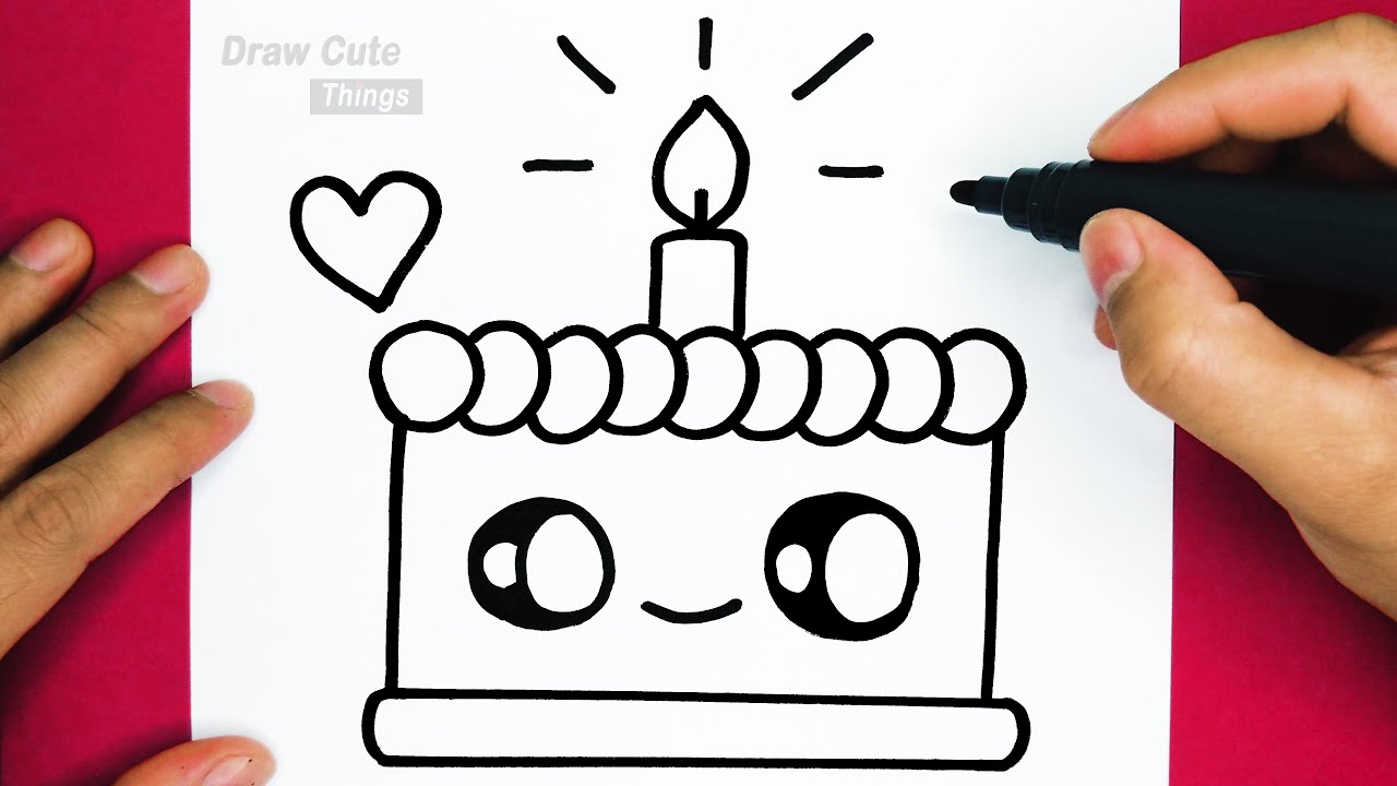 HOW TO DRAW CUTE BIRTHDAY CAKE, DRAW CUTE THINGS - YouTube