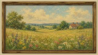 Vintage Meadow Dreams 🌿 | Oil Pastel Landscape Art in Antique Frame | Relaxing HD Wallpaper screenshot 4