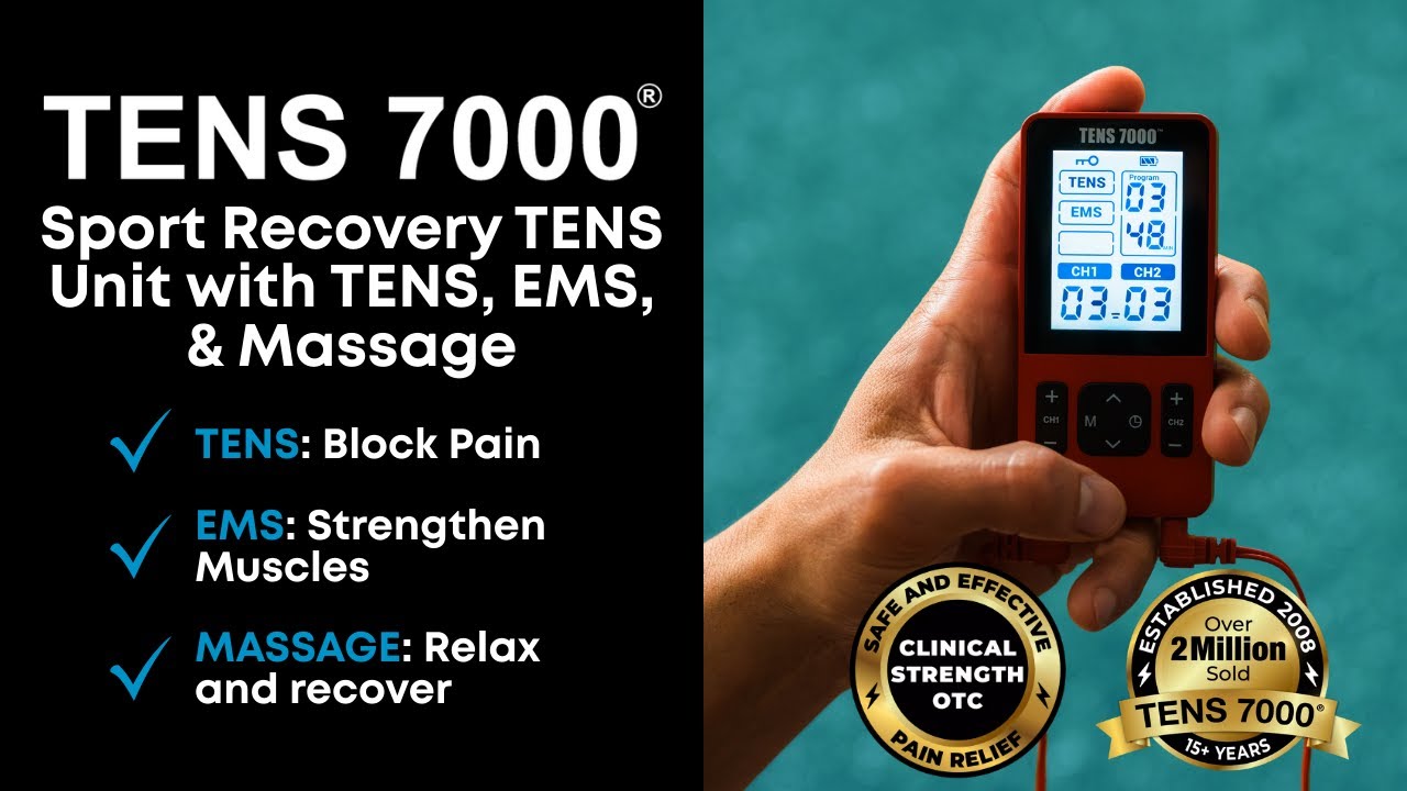 TENS 7000 Sport Recovery TENS Unit with TENS, EMS, & Massage– Carex