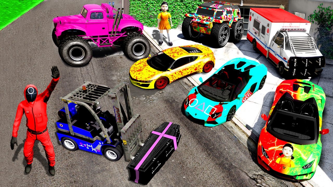 Collecting SQUID GAME CARS in GTA 5!