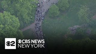 Protesters attempt to make their way to the Met Gala through Central Park