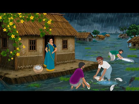 तूफानी बारिश के बाढ़ से गांव में आई मछलियां | Tufaani barish ka kahar | Hindi Kahani | Moral Story 