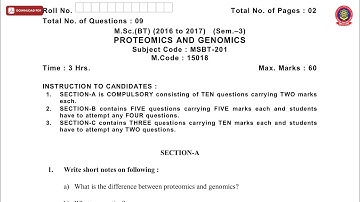 MSC 3RD SEM BT PROTEOMICS AND GENOMICS NOV 2019 | PTU