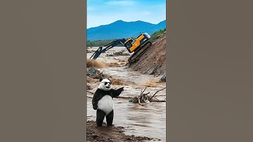 Excavator Driver Risks His Life Crossing Floodwaters 😱💦 #rescue #shorts
