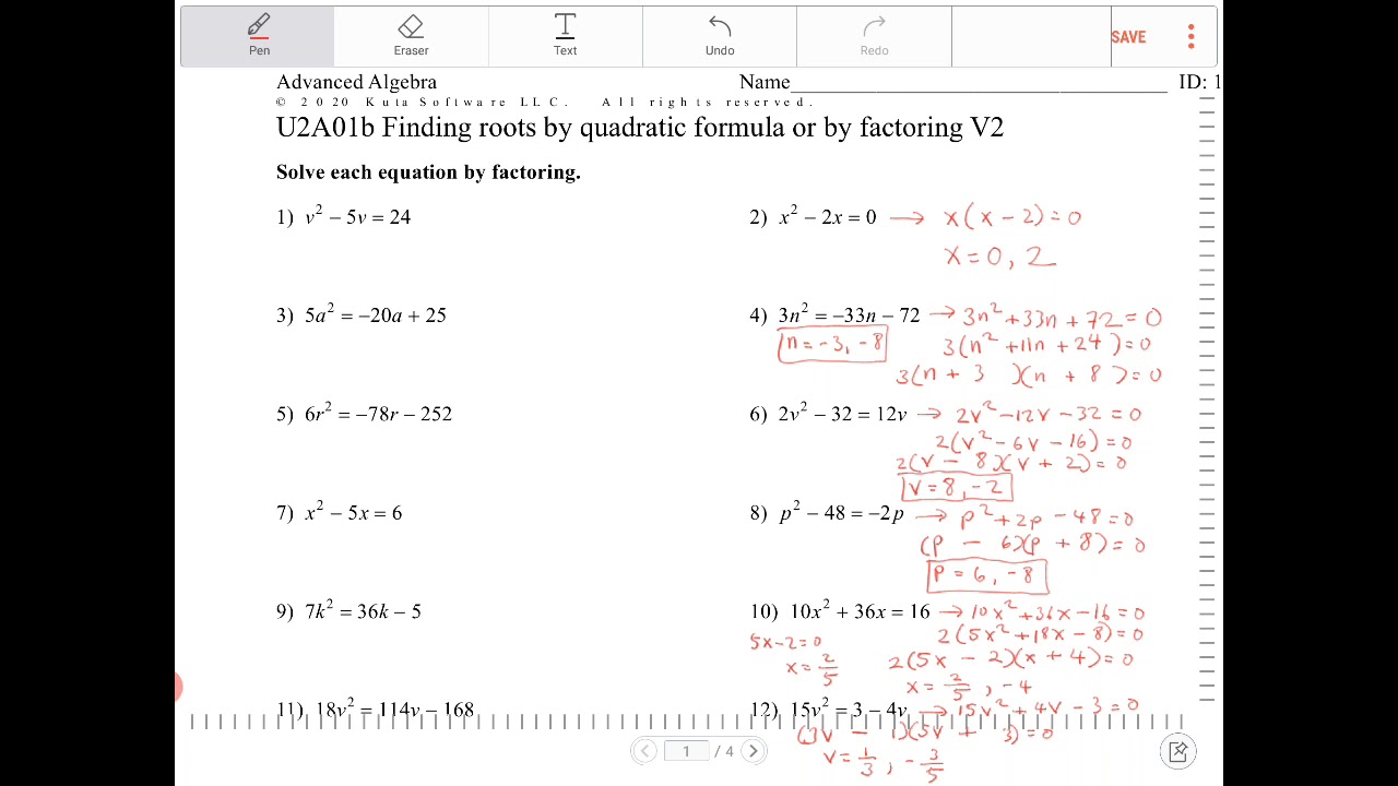 Algebra 2 U2A01b Part 2 exercise on solving real roots with the ...