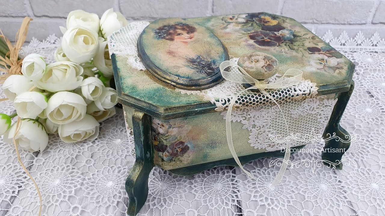 #Decoupage Szkatułka Dama, Bratki i koronki #cadence  #itdcollection # DIY tutorial...